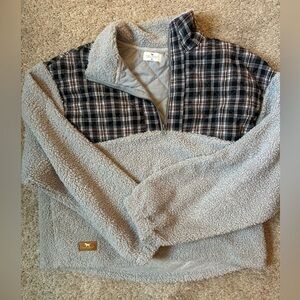 Simply Southern Sherpa Quarter Zip Pullover Jacket Gray Plaid Flannel Accent XL
